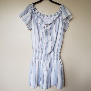 Revolve Parker Blue & Pink Stripe Off Shoulder Mini Dress